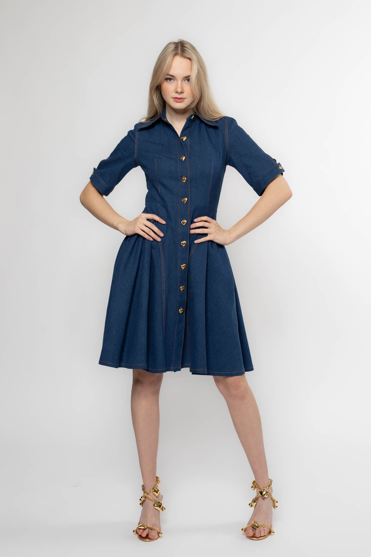 Blue Golden Heart Denim Dress