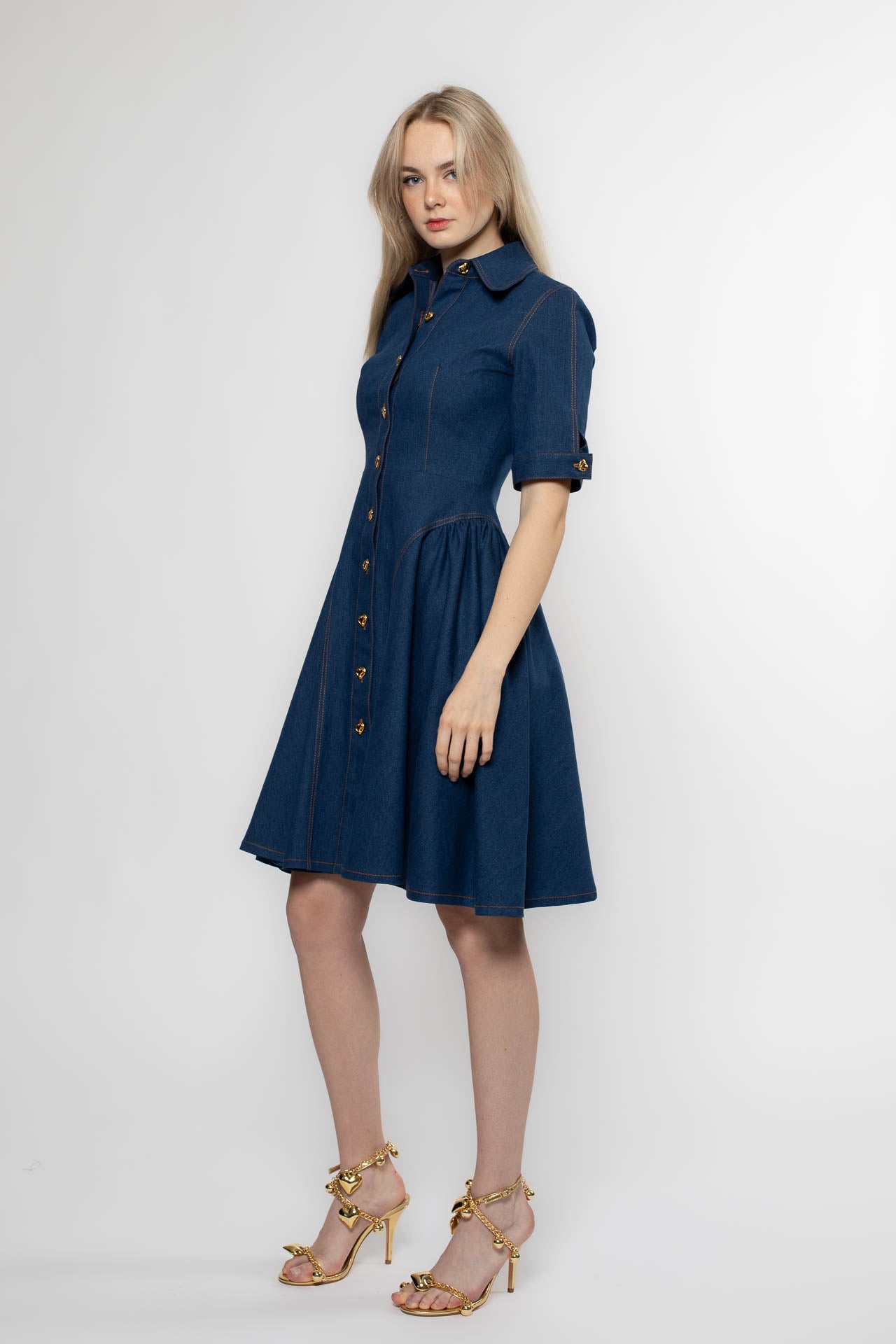 Blue Golden Heart Denim Dress