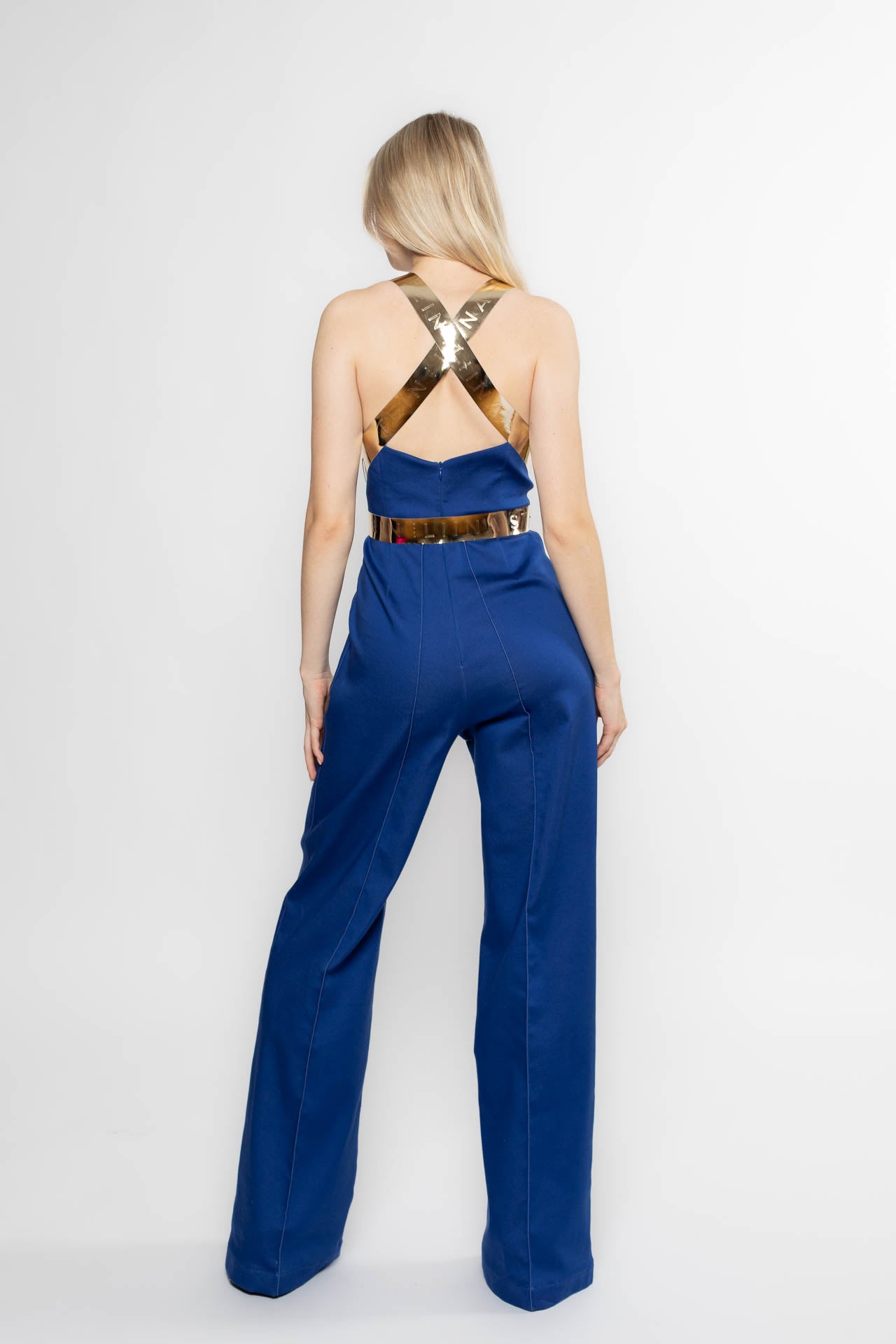 Blue Denim Leather Strap Jumpsuit