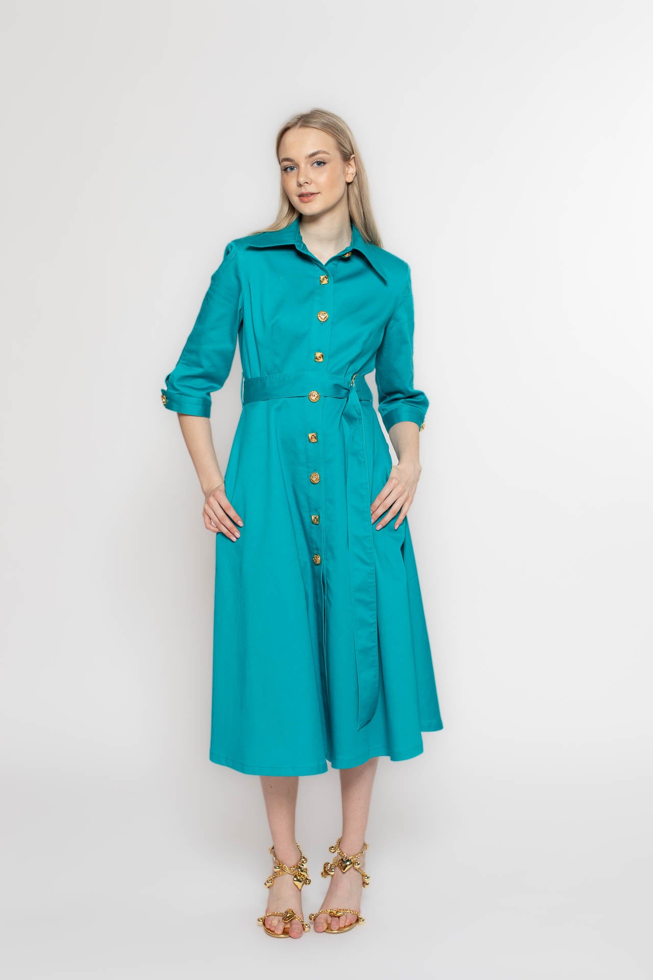 Turquoise Denim Coat Dress