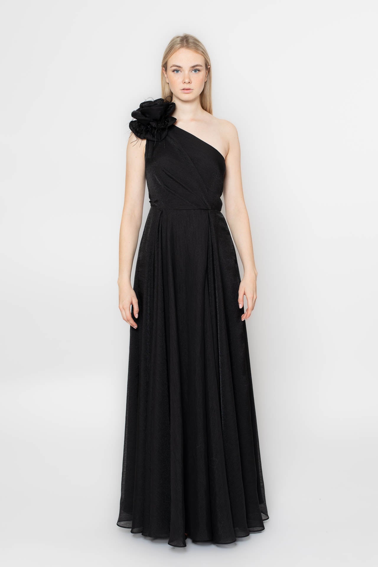 Asymmetrical Black Walking Flower Gown