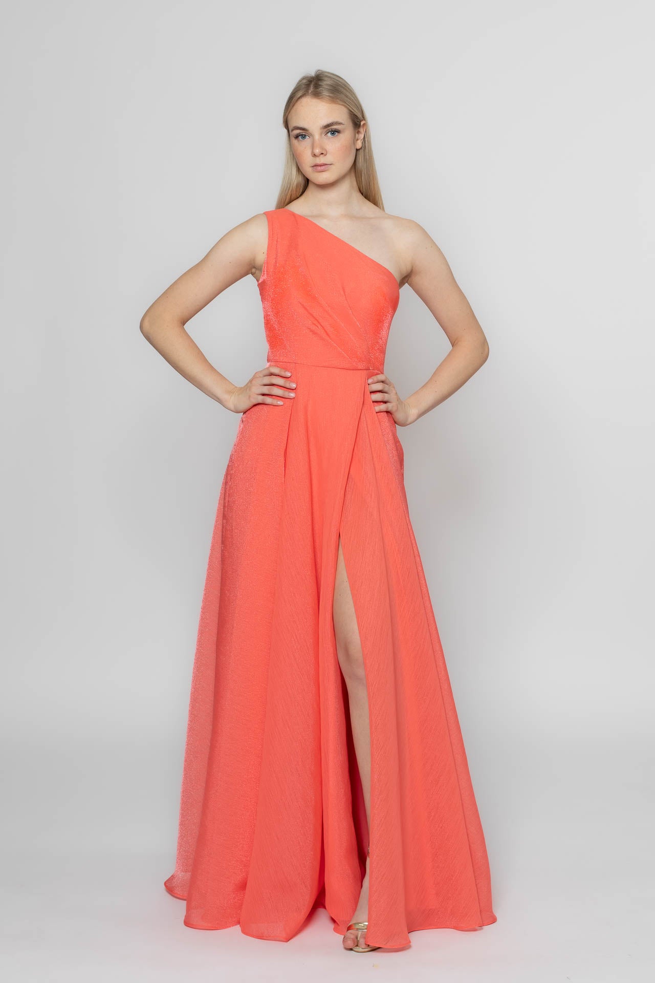 Asymmetrical Walking Coral Flower Gown