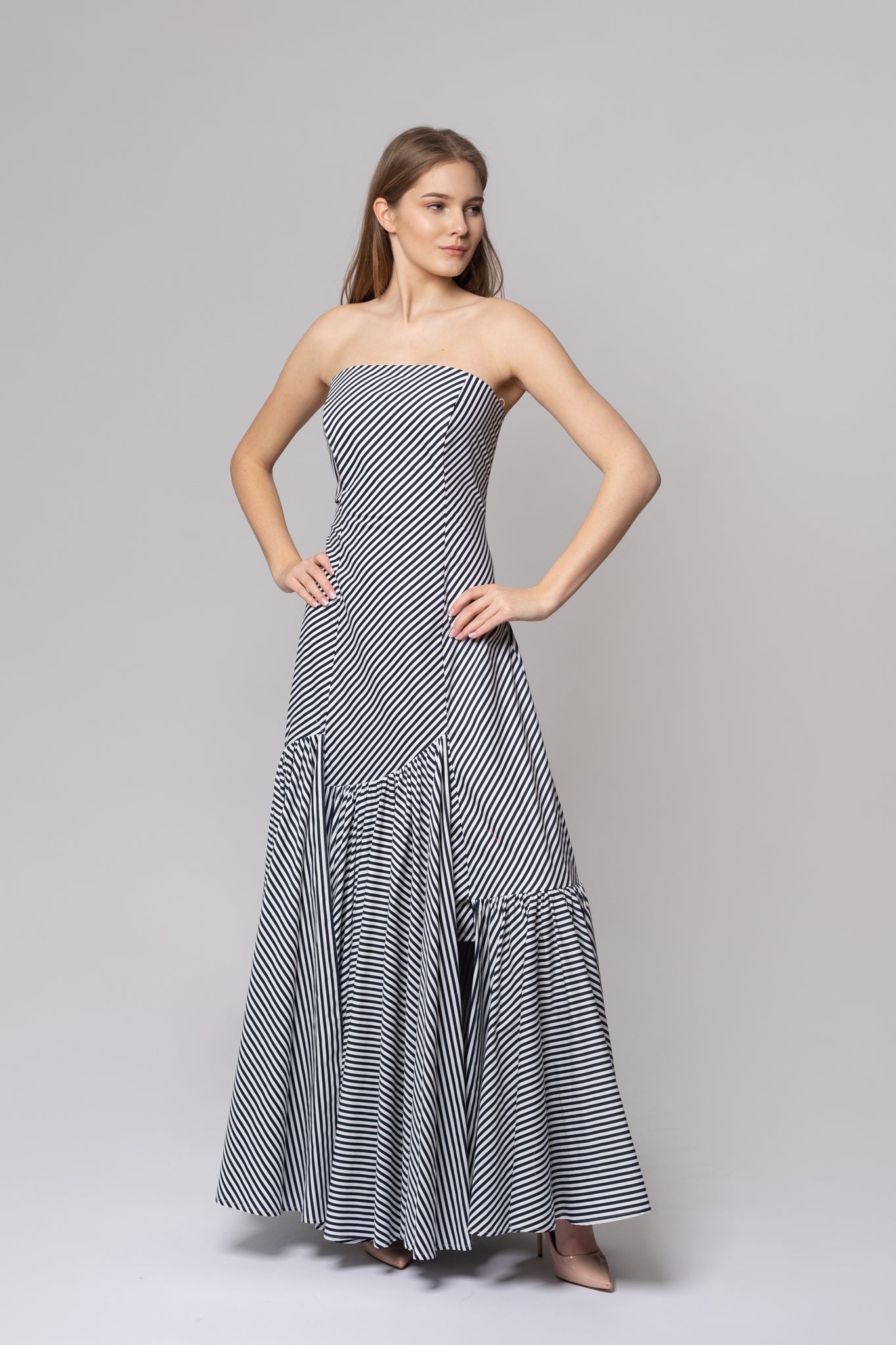 Navy Striped Cotton Dress