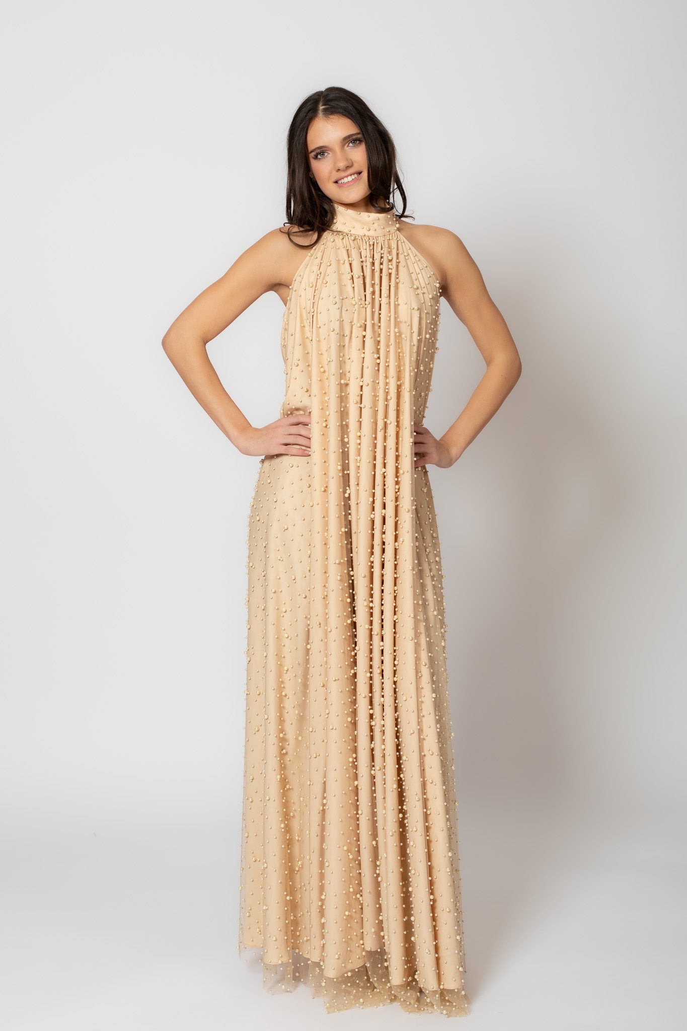 Long Golden Pearl Dress