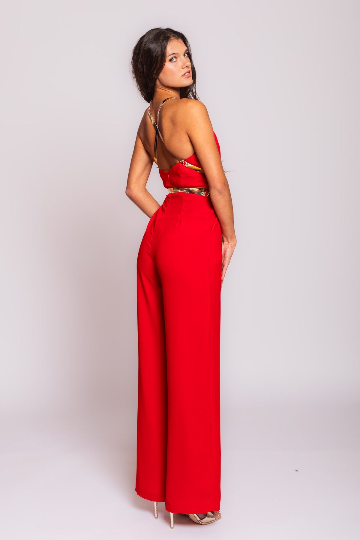 Red Leather Strap Jumpsuit
