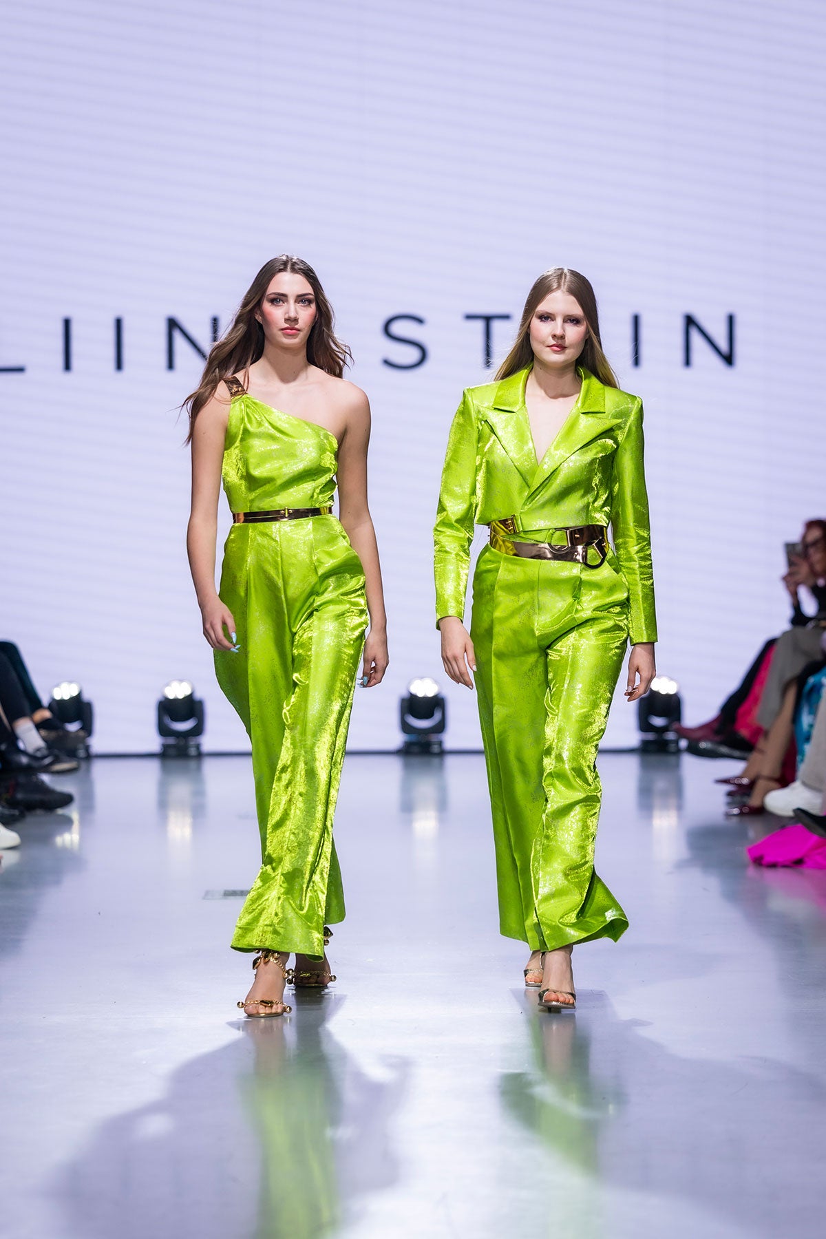 Green Asymmetrical Leather Strap Jumpsuit