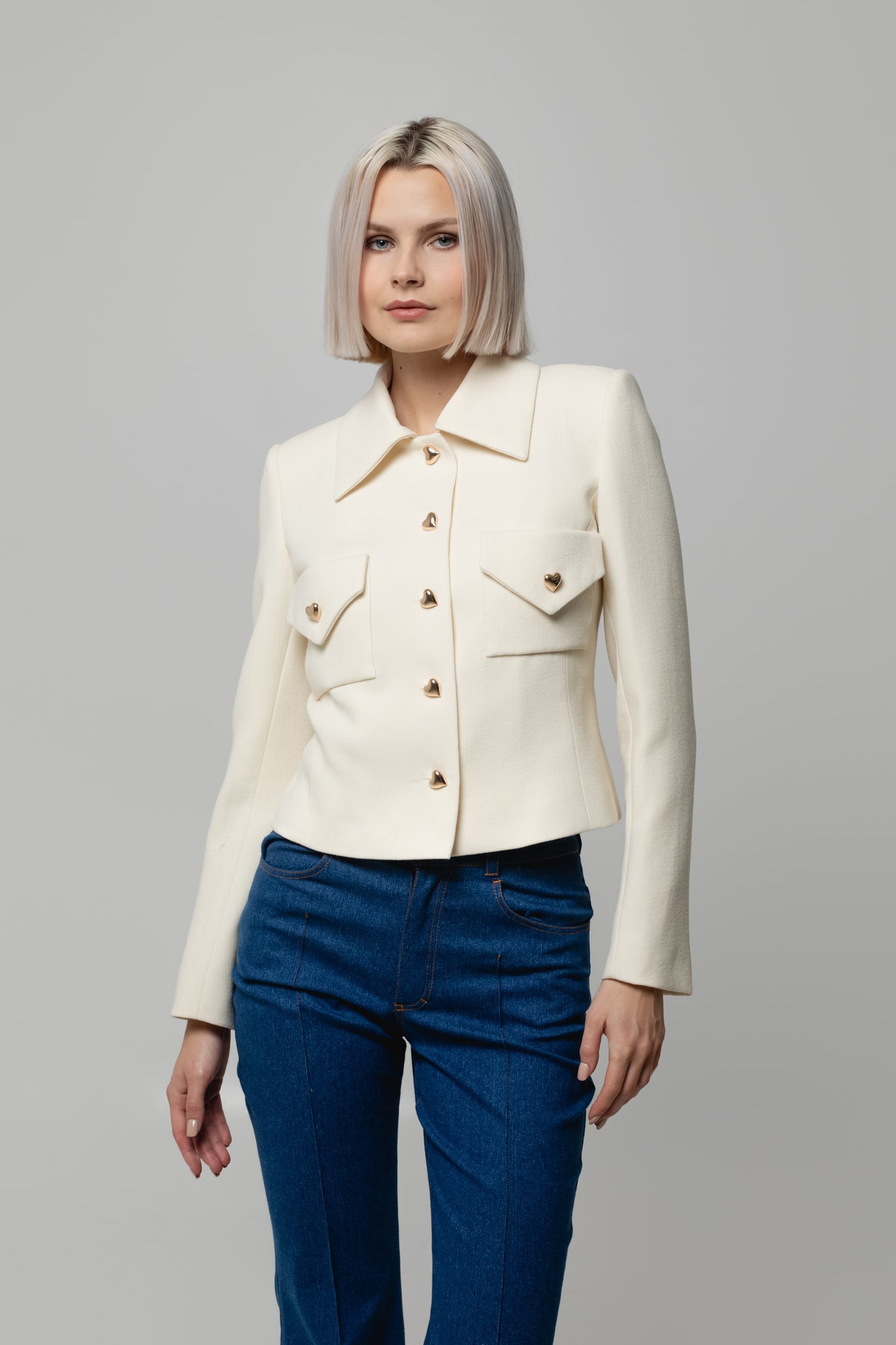 Golden Hearts White Wool Jacket