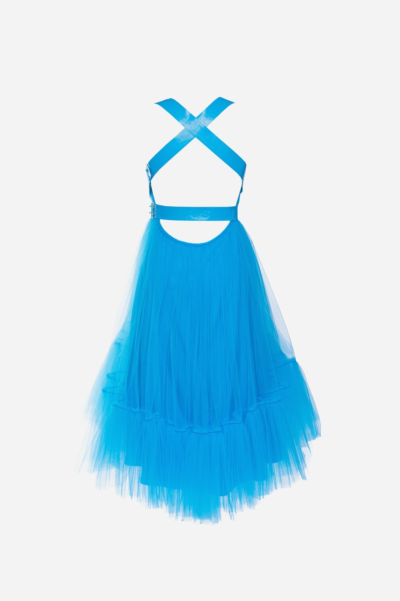Blue Leather Strap Tulle Dress
