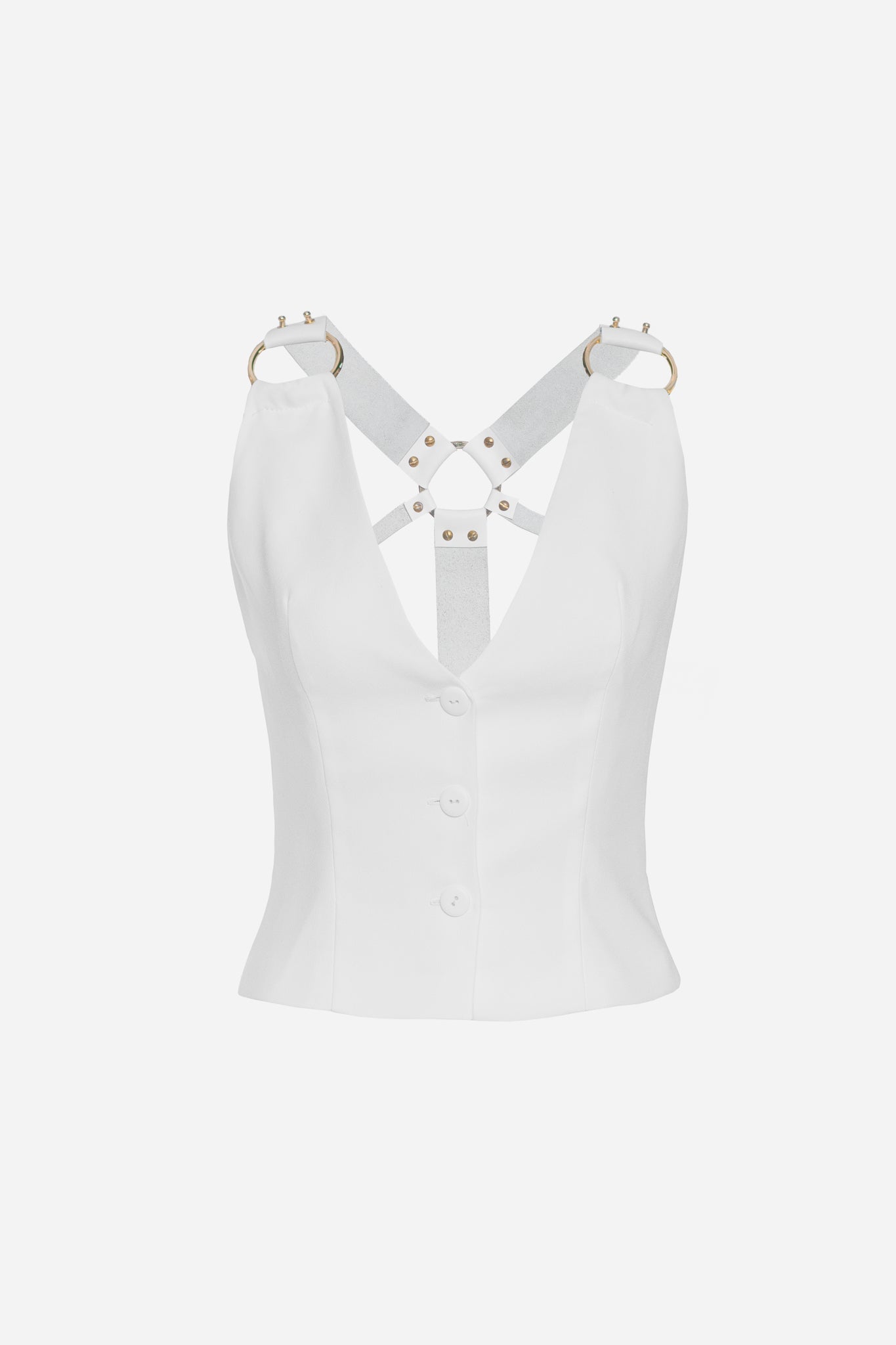 White Leather Strap Waistcoat