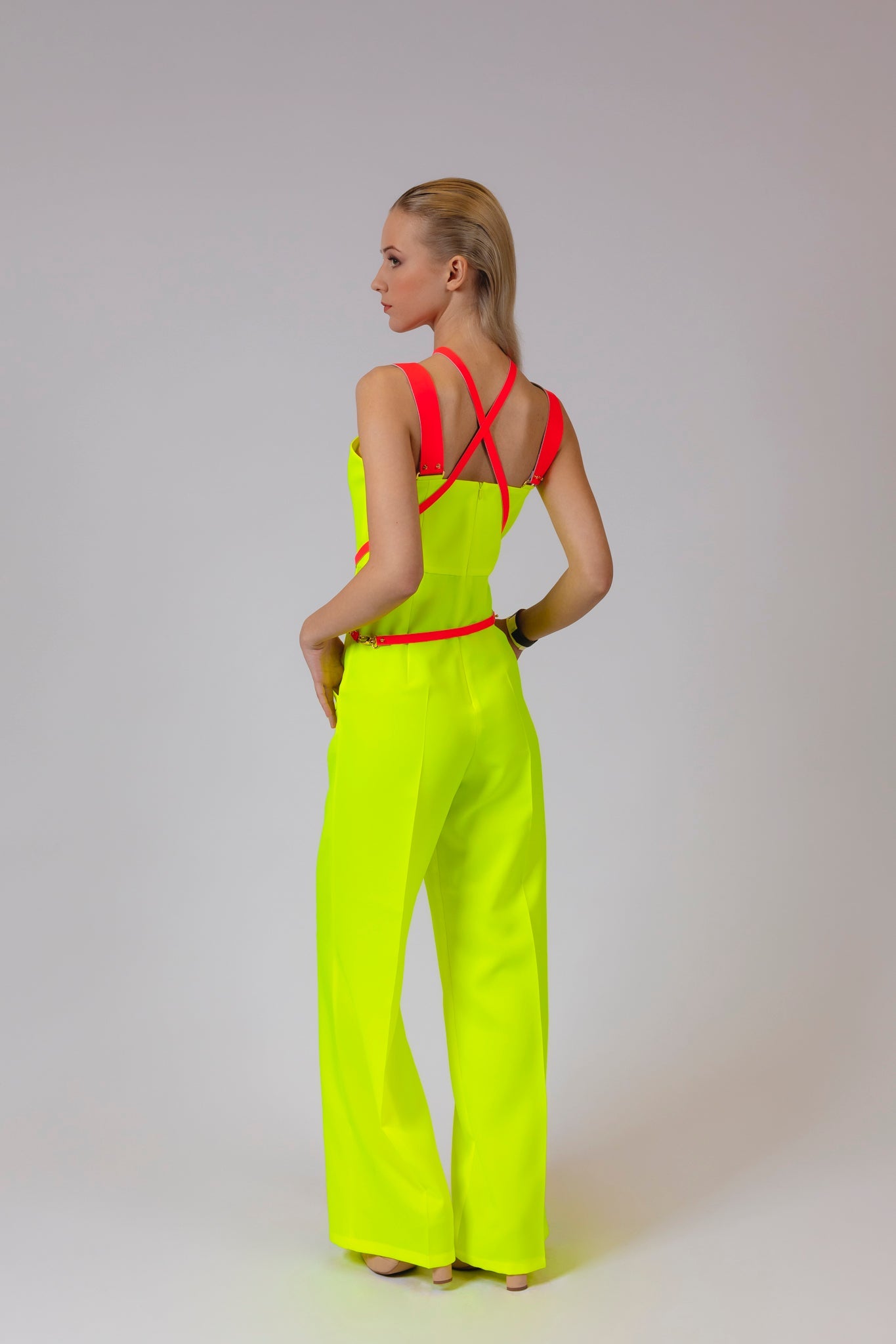 Yellow Fluo Leather Strap Jumpsuit