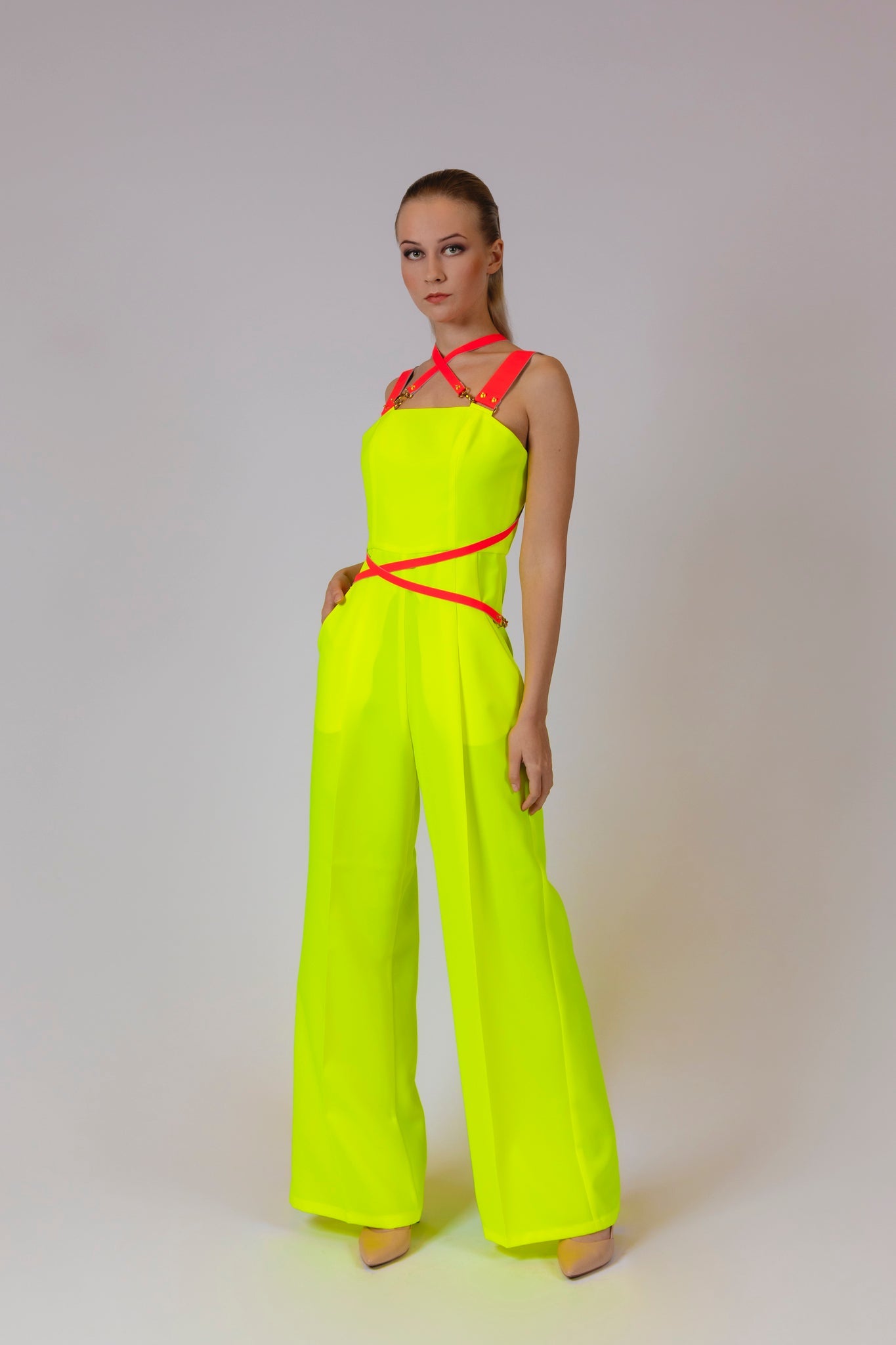 Yellow Fluo Leather Strap Jumpsuit