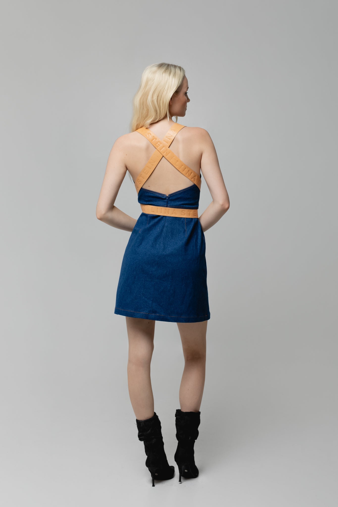 Leather Strap Denim Dress