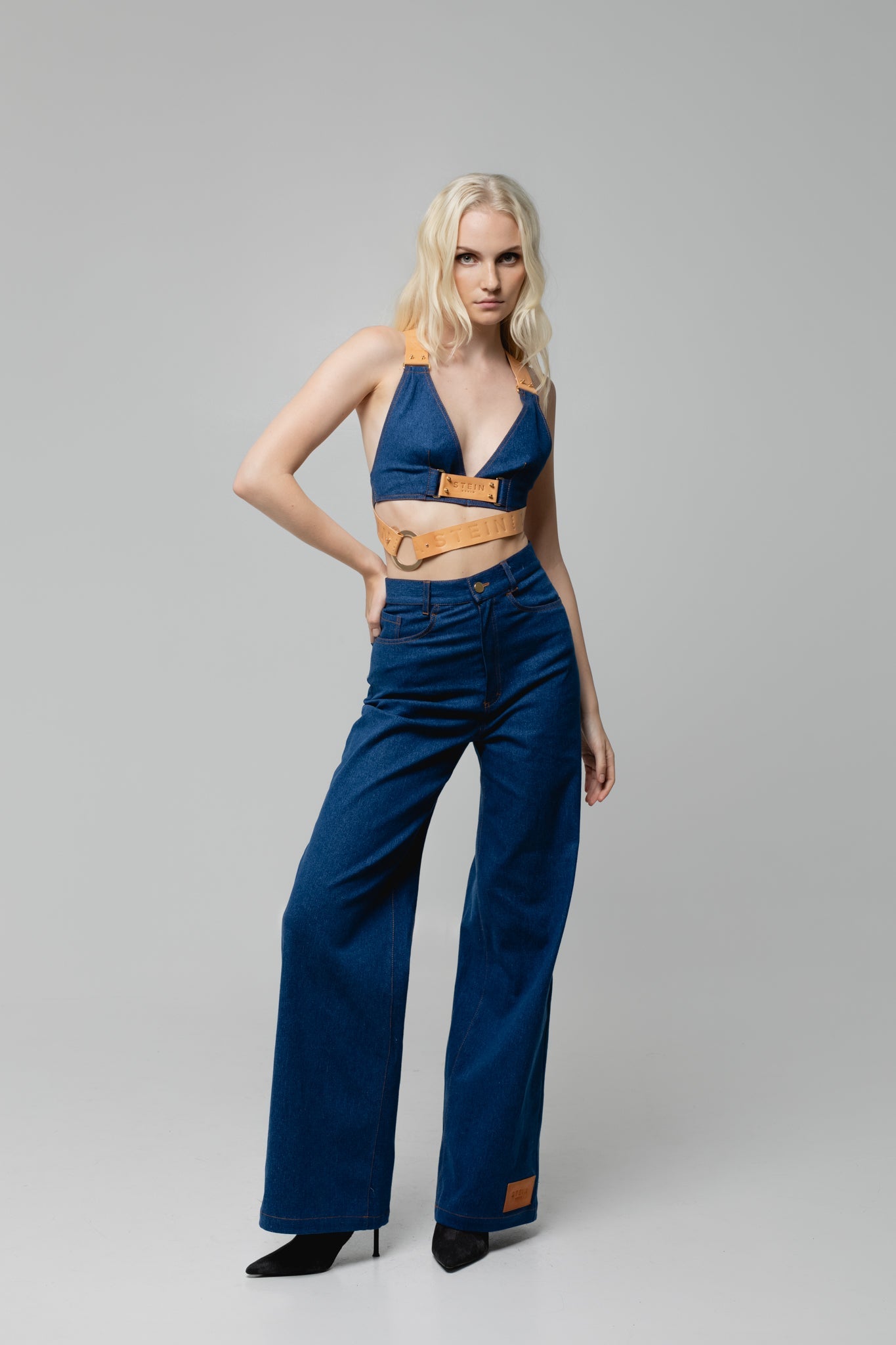 Leather Strap Denim Top