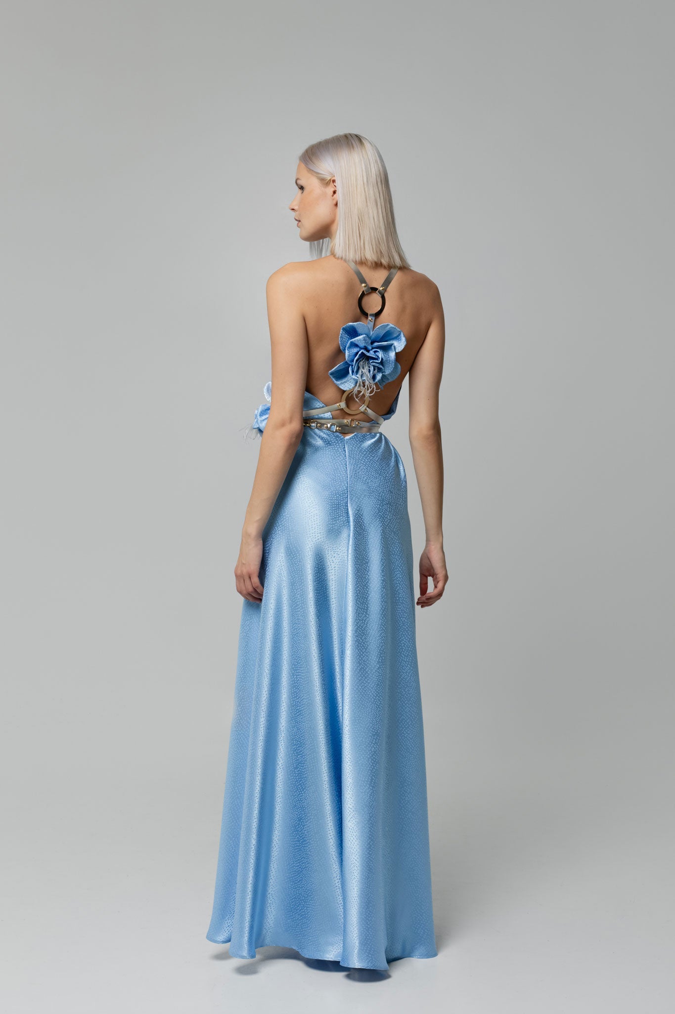 Long Blue Walking Flower Dress