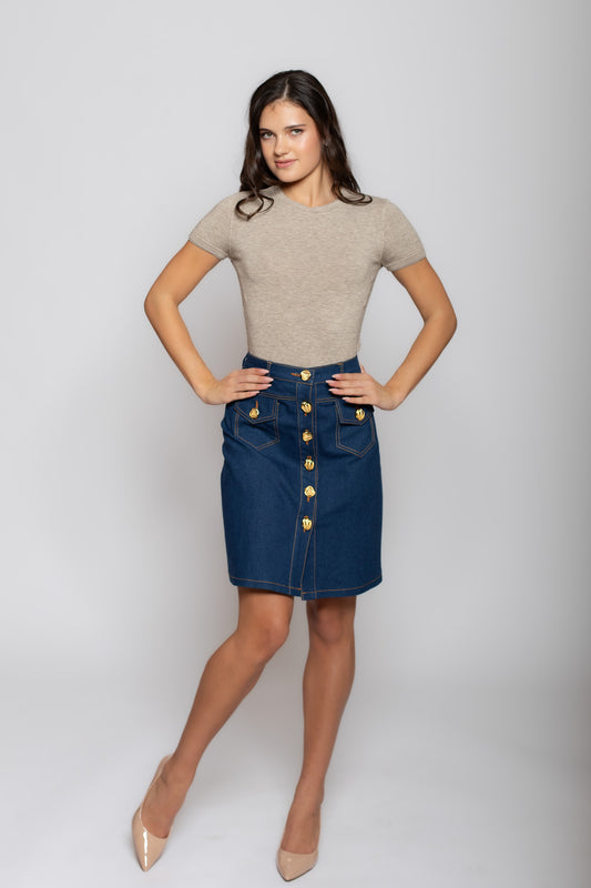 Rose Bud Denim Skirt