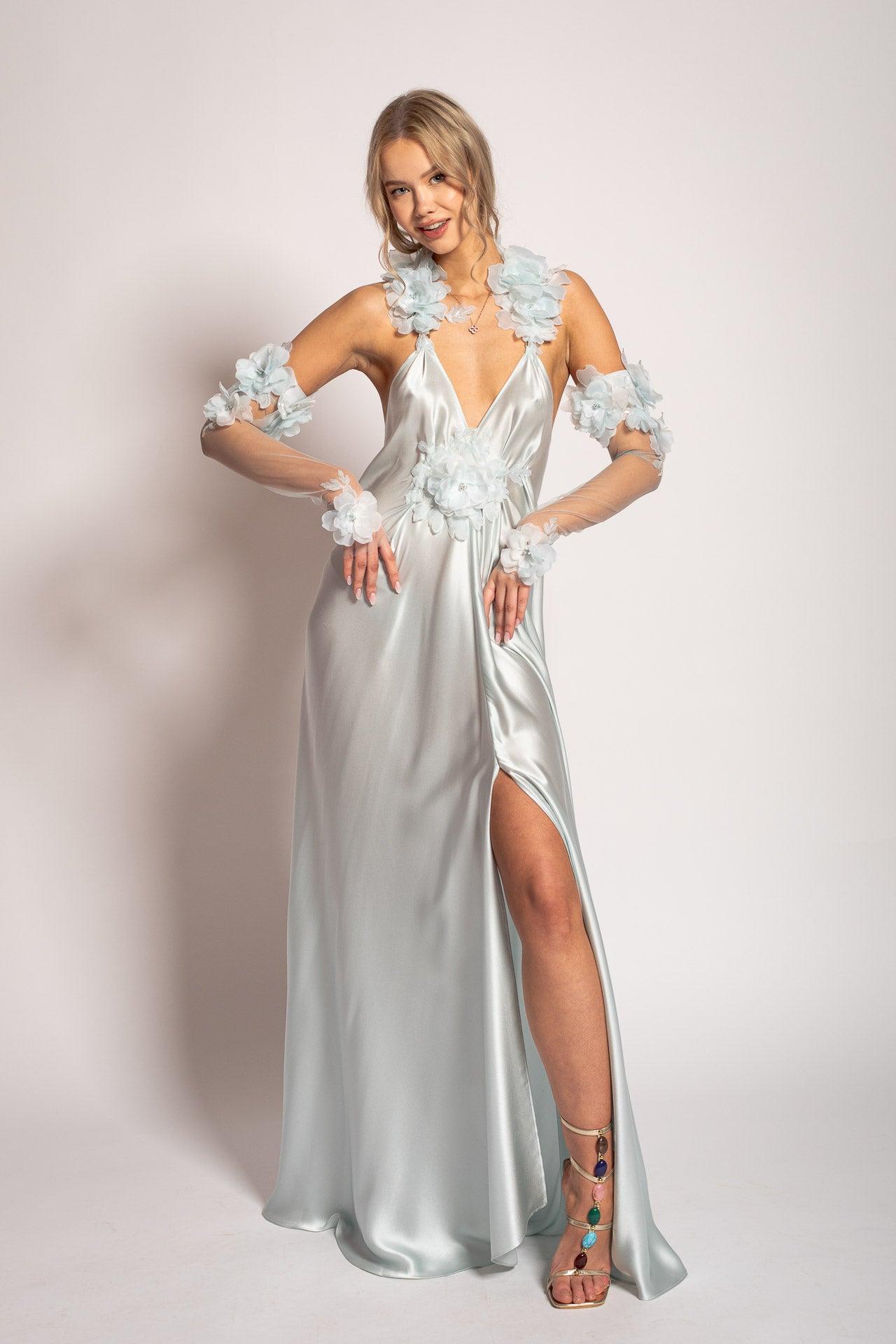 Blue Mellow Flower Blossom Gown