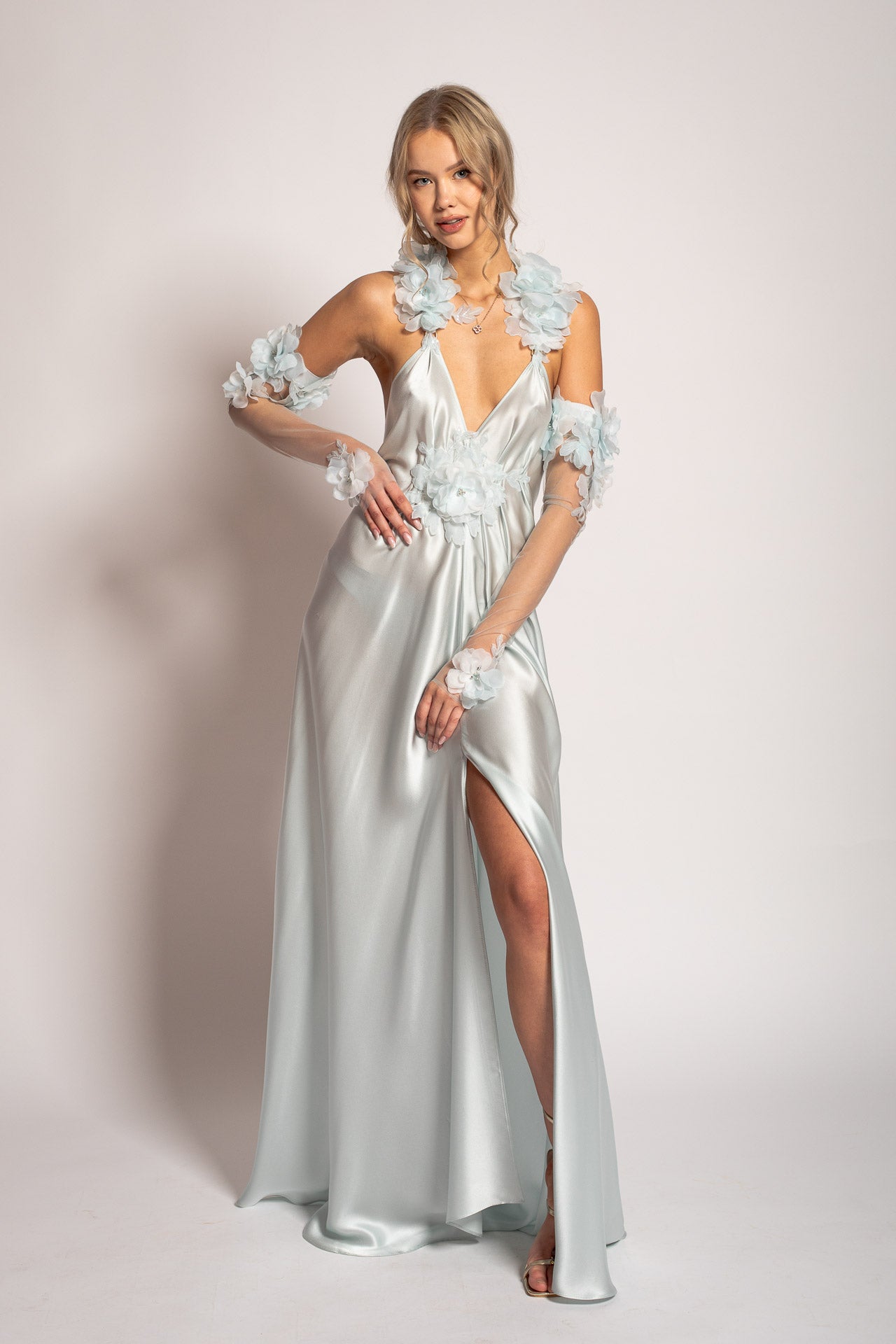 Blue Mellow Flower Blossom Gown