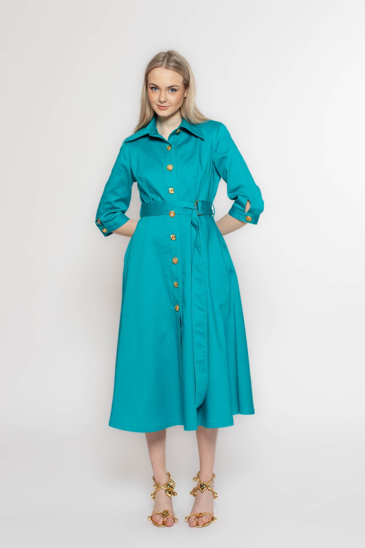 Turquoise Denim Coat Dress