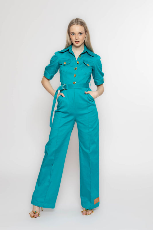 Turquoise Denim Jumpsuit