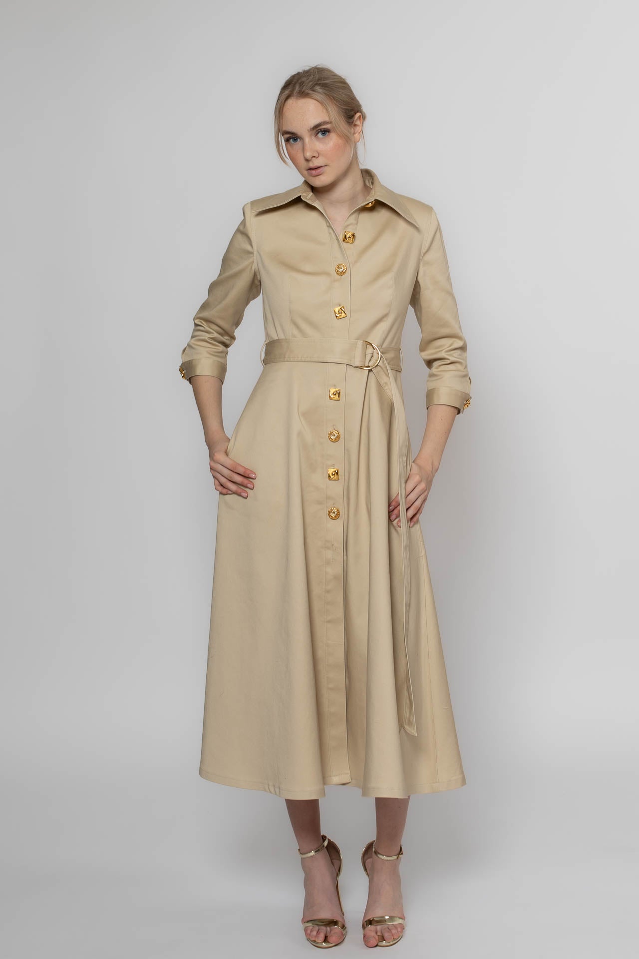 Beige Denim Coat Dress