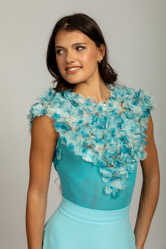 Aqua Blue Floral Bodysuit