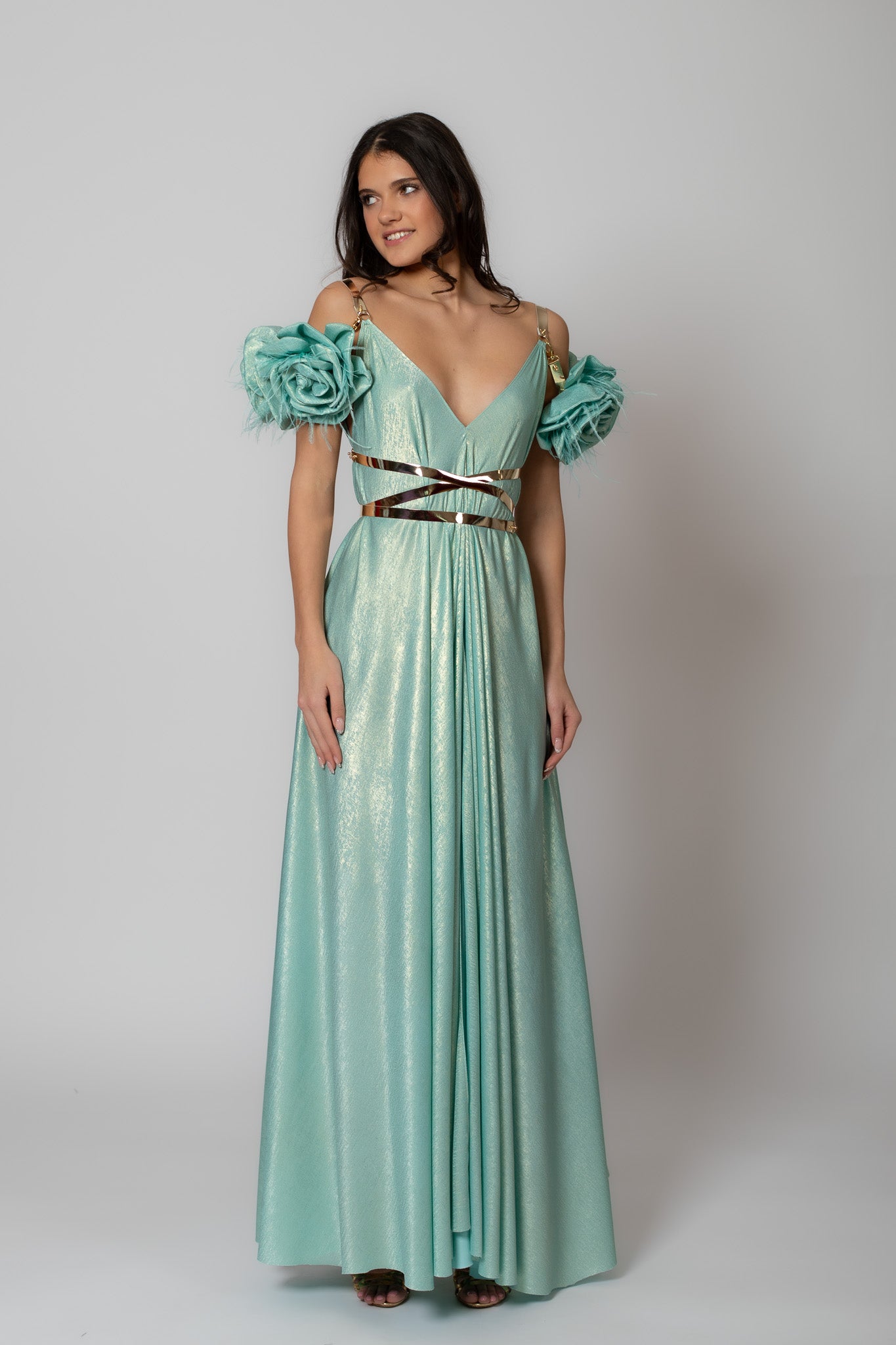 Aqua Teal Walking Flower Dress