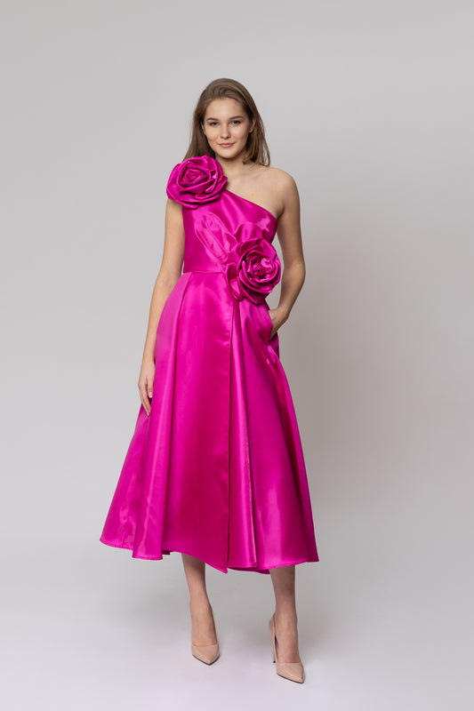 Pink Walking Flower Asymmetry Dress