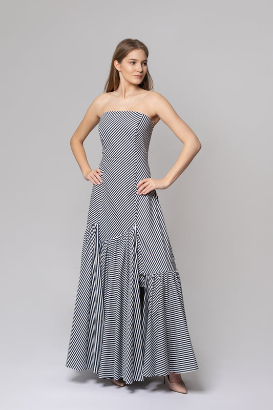 Navy Striped Cotton Dress