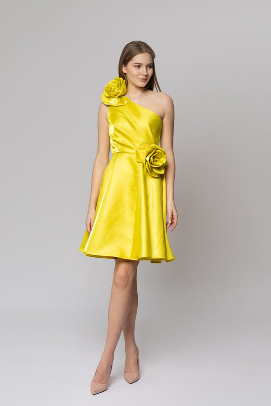 Yellow Walking Flower Asymmetry Dress