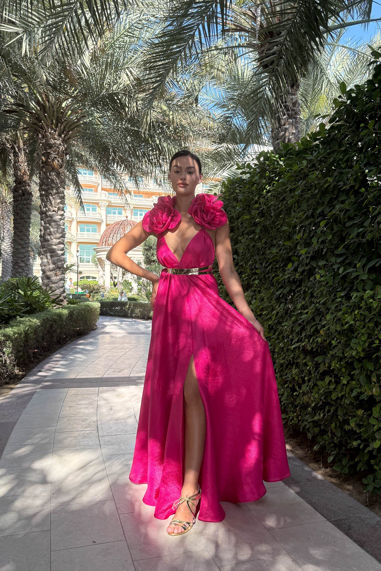 Walking Fuchsia Flower Dress