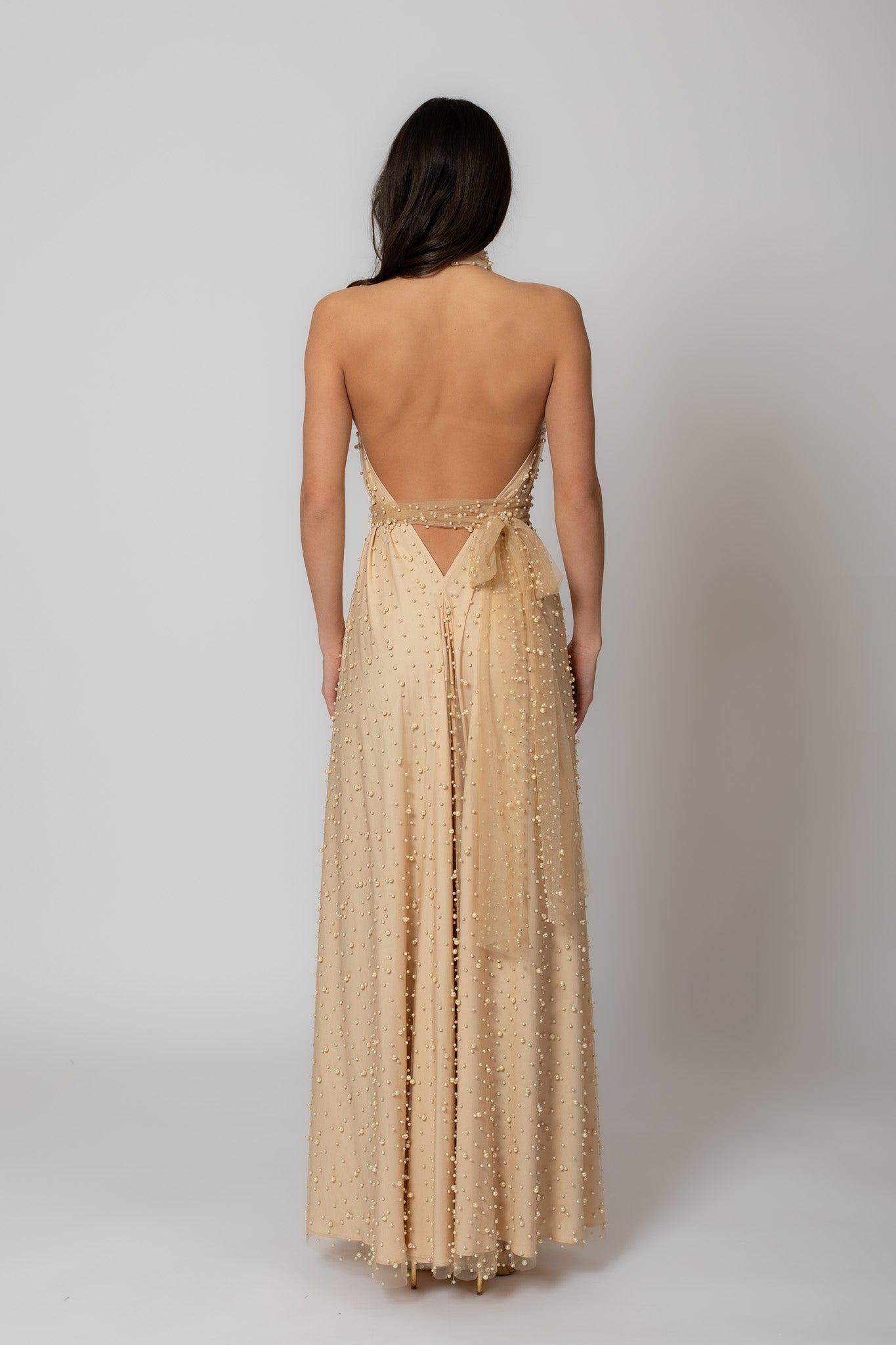 Long Golden Pearl Dress