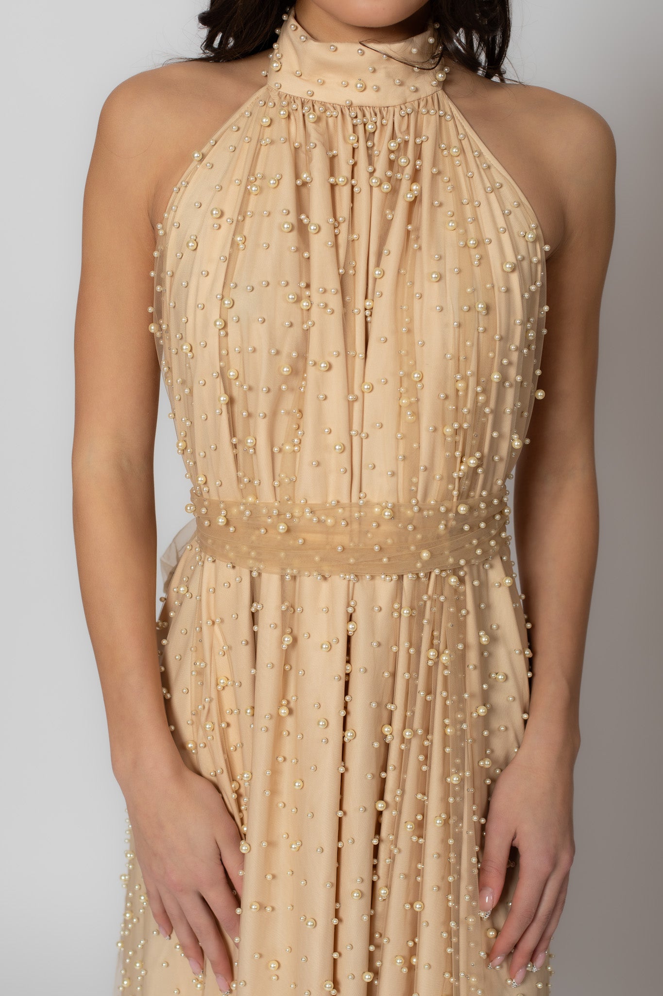 Long Golden Pearl Dress
