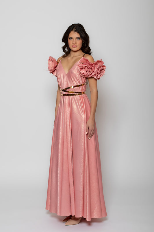 Flamingo Pink Walking Flower Dress