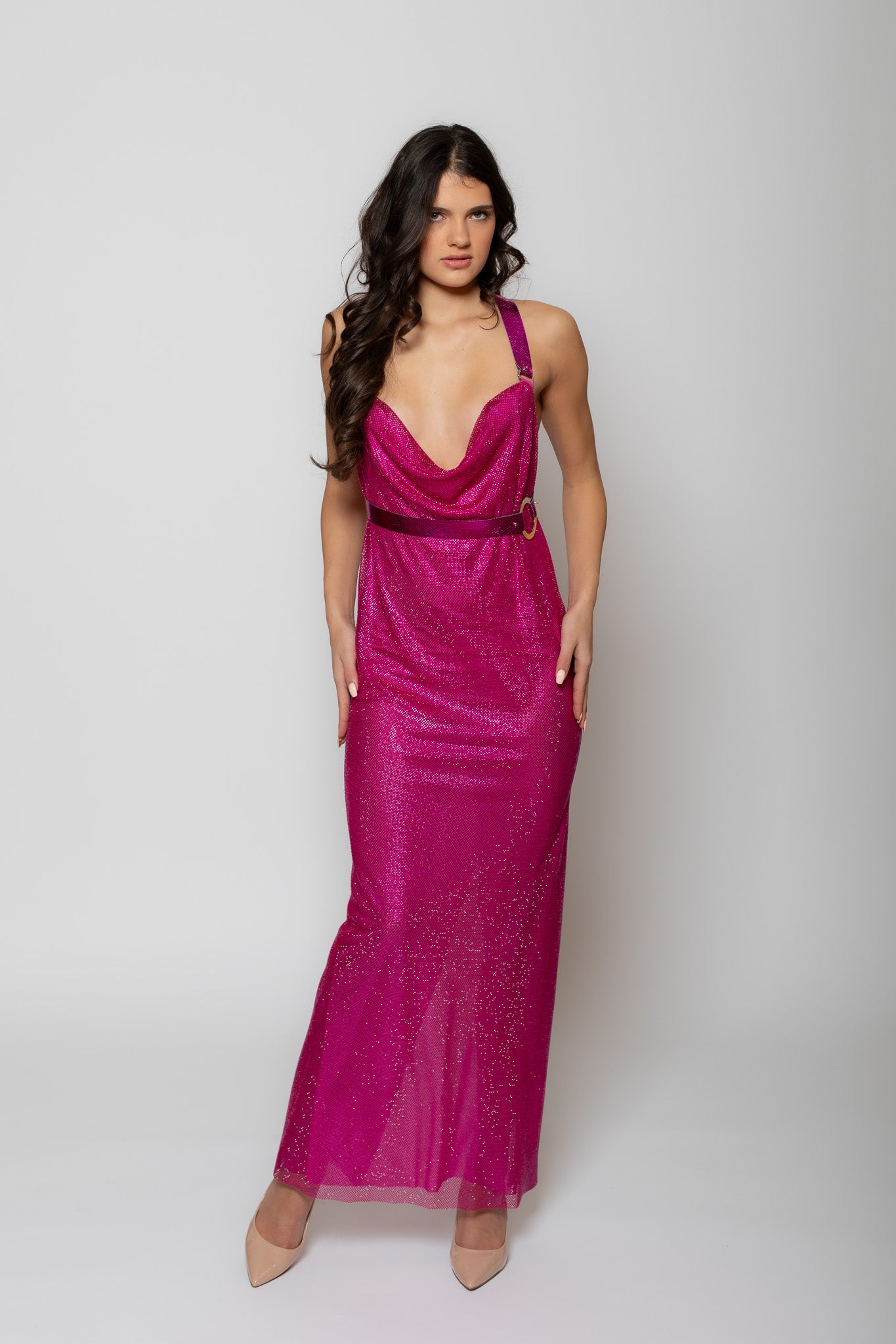 Pink Caviar Leather Strap Dress