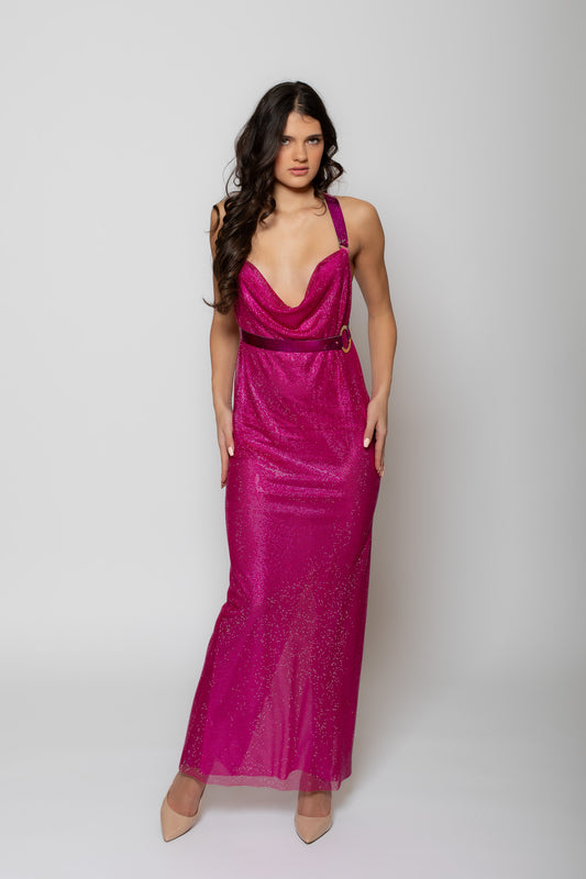 Pink Caviar Leather Strap Dress