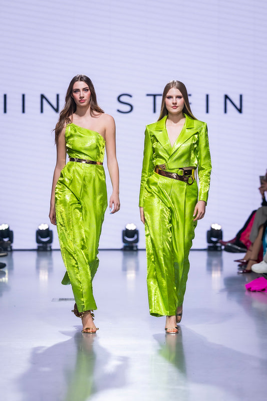 Green Asymmetrical Leather Strap Jumpsuit