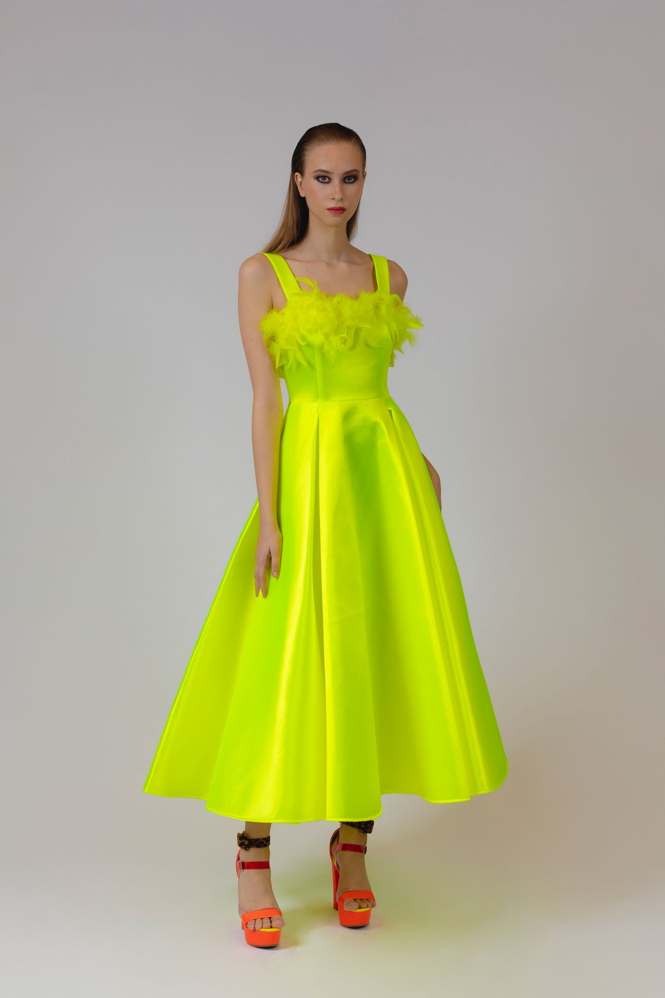 Yellow Fluo Feather Dress