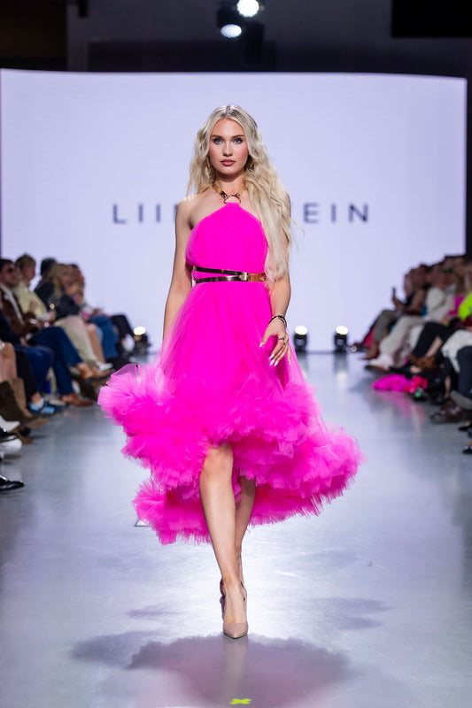 Pink Leather Strap Tulle Dress