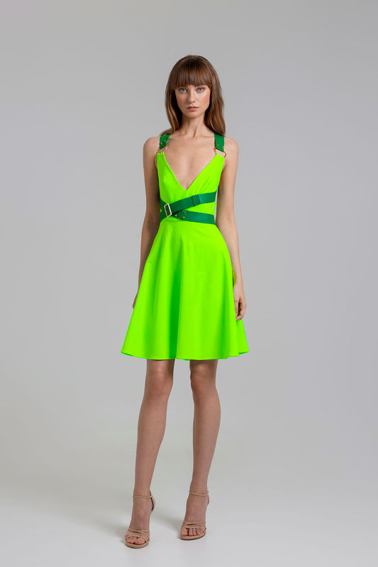 Green Leather Strap Dress