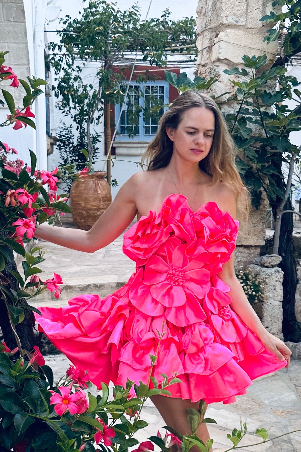 Pink Walking Flower Dress