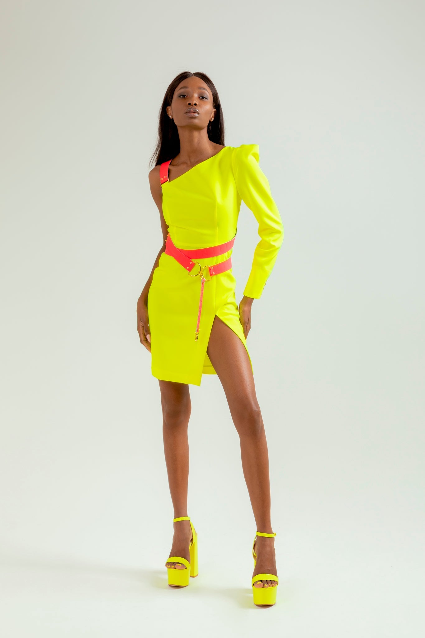 Yellow Fluo Asymmetry Dress
