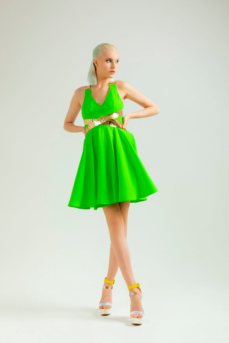 Green Fluo Leather Strap Dress