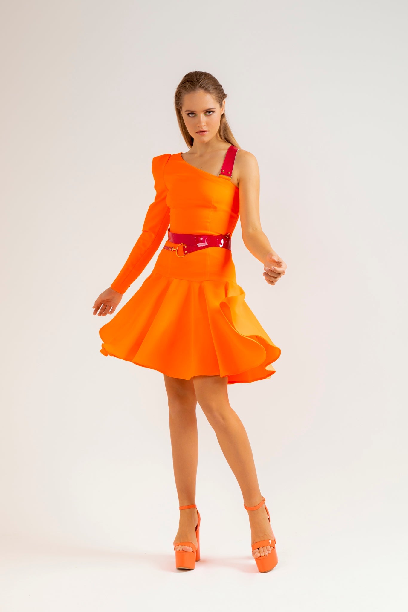 Orange Fluo Asymmetry Dress