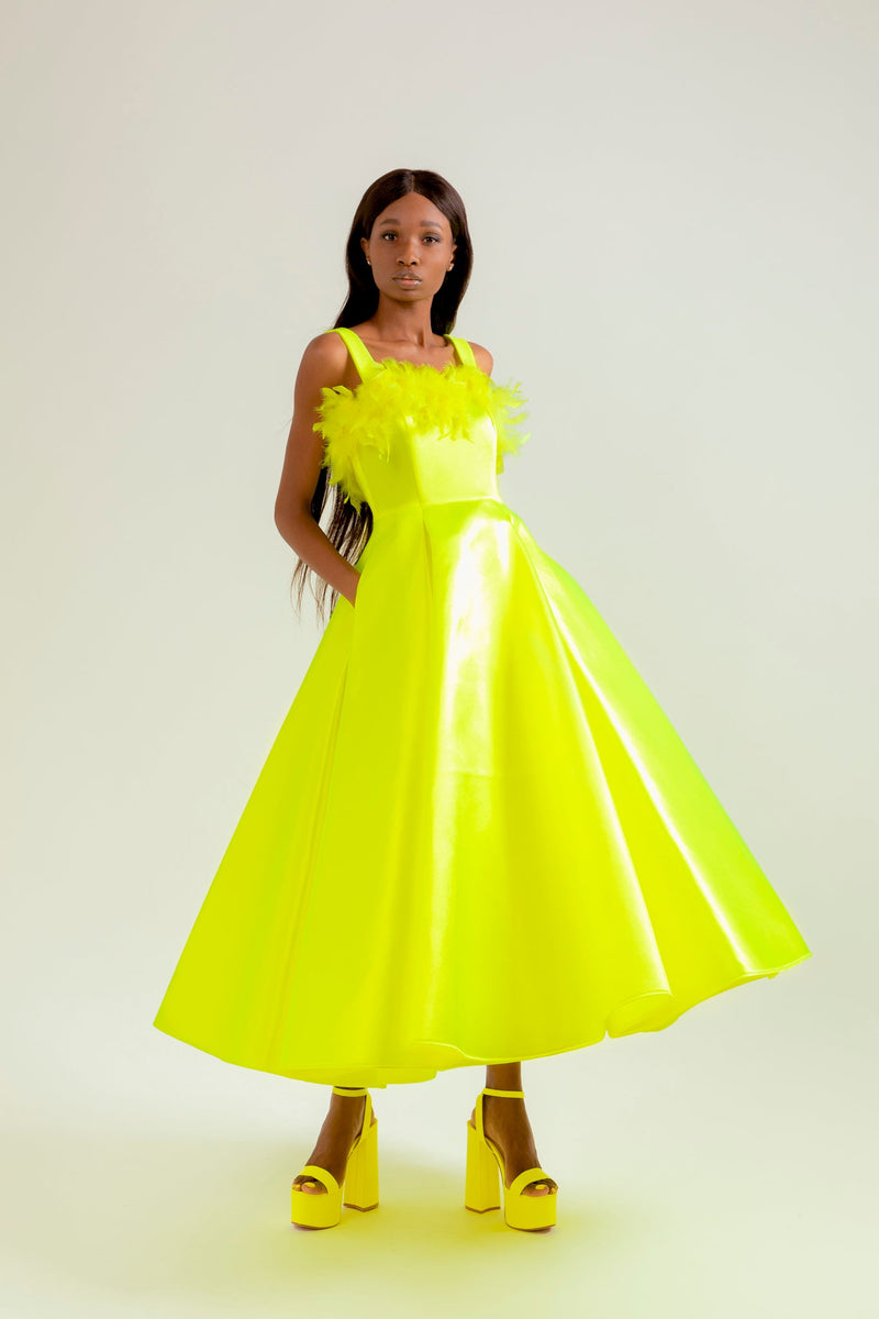 Yellow Fluo Feather Dress