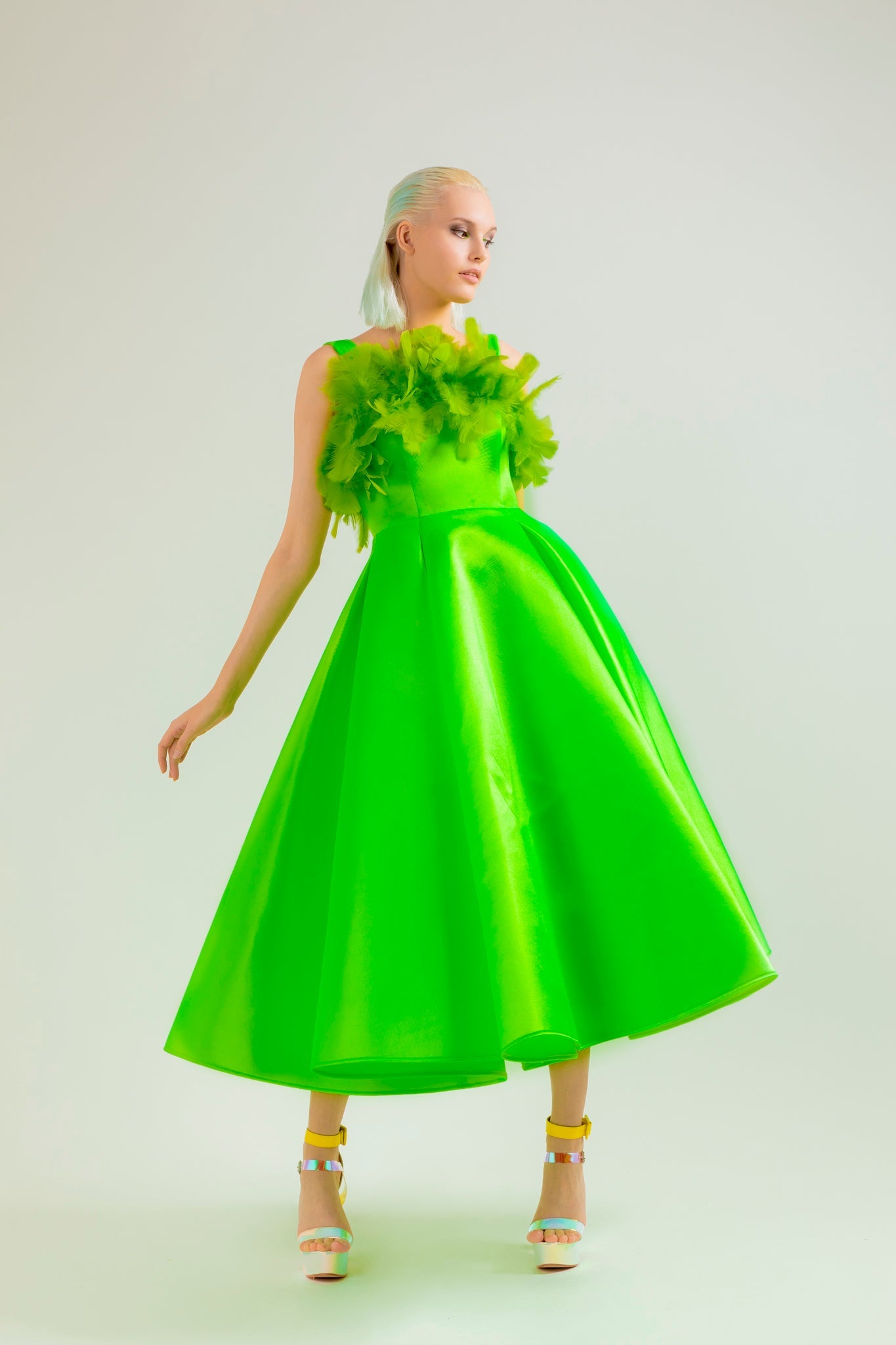 Green Fluo Feather Dress