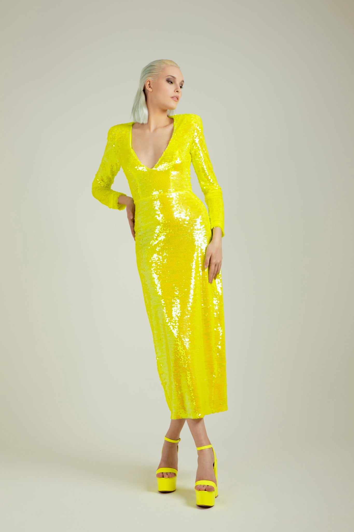 Yellow Fluo Sequin Dress