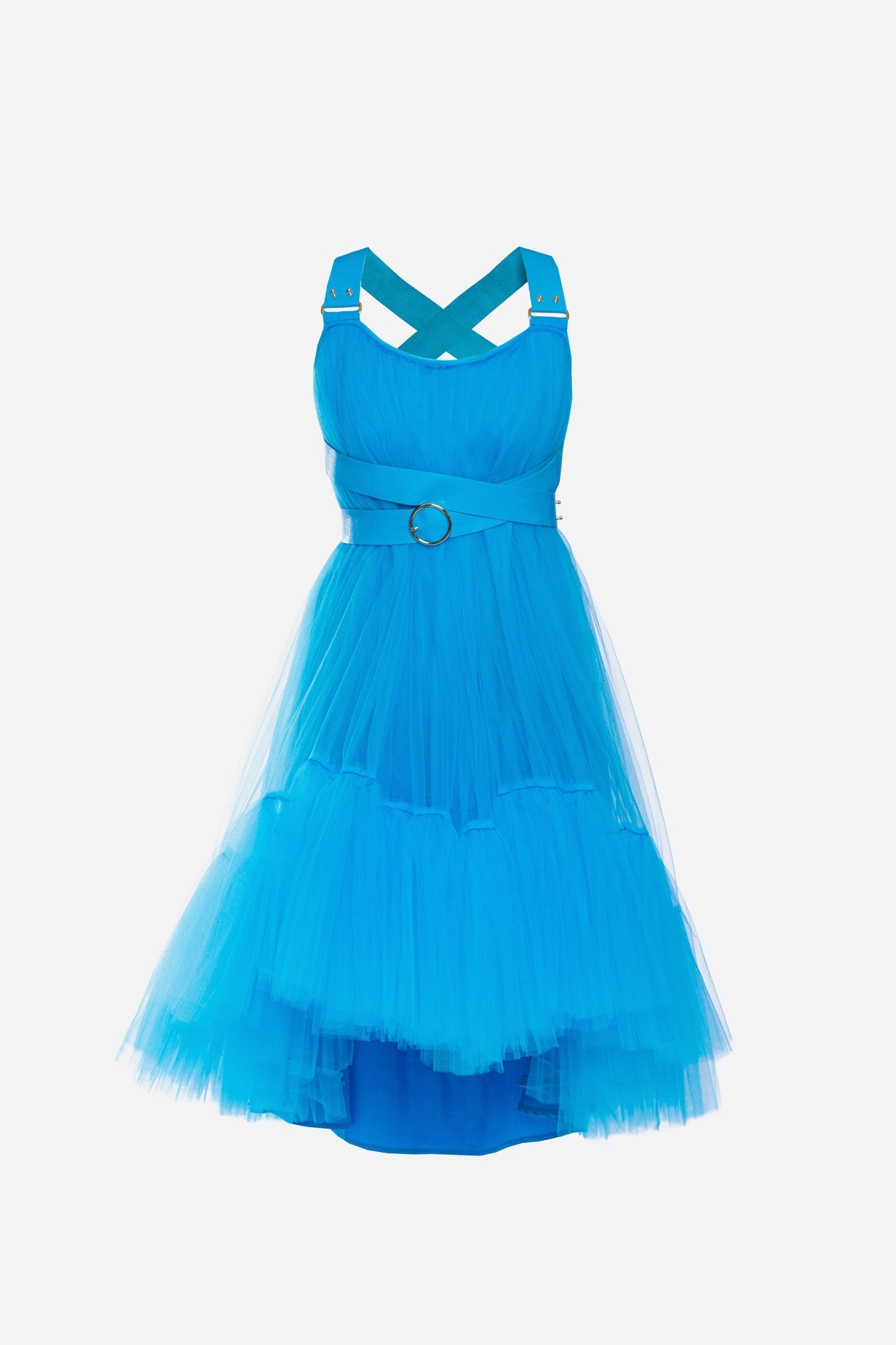 Blue Leather Strap Tulle Dress