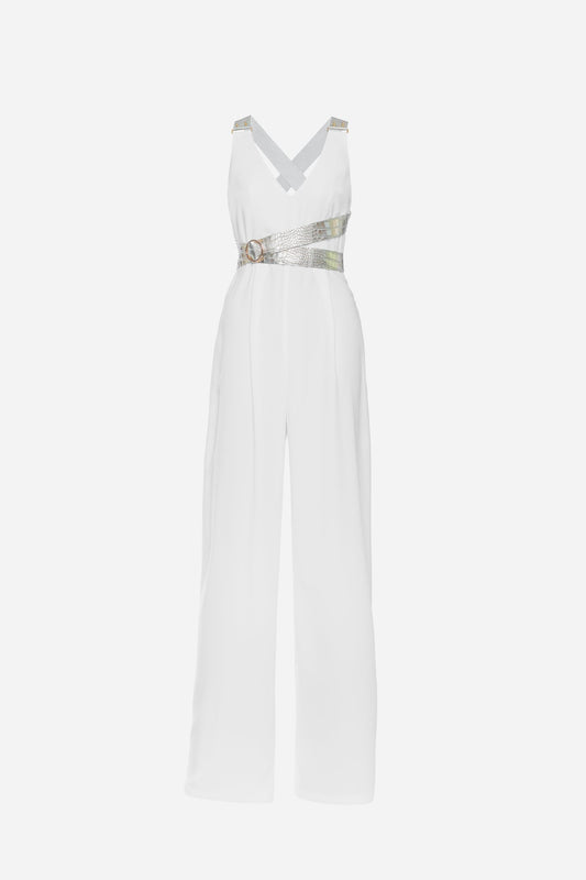 White Leather Strap Jumpsuit