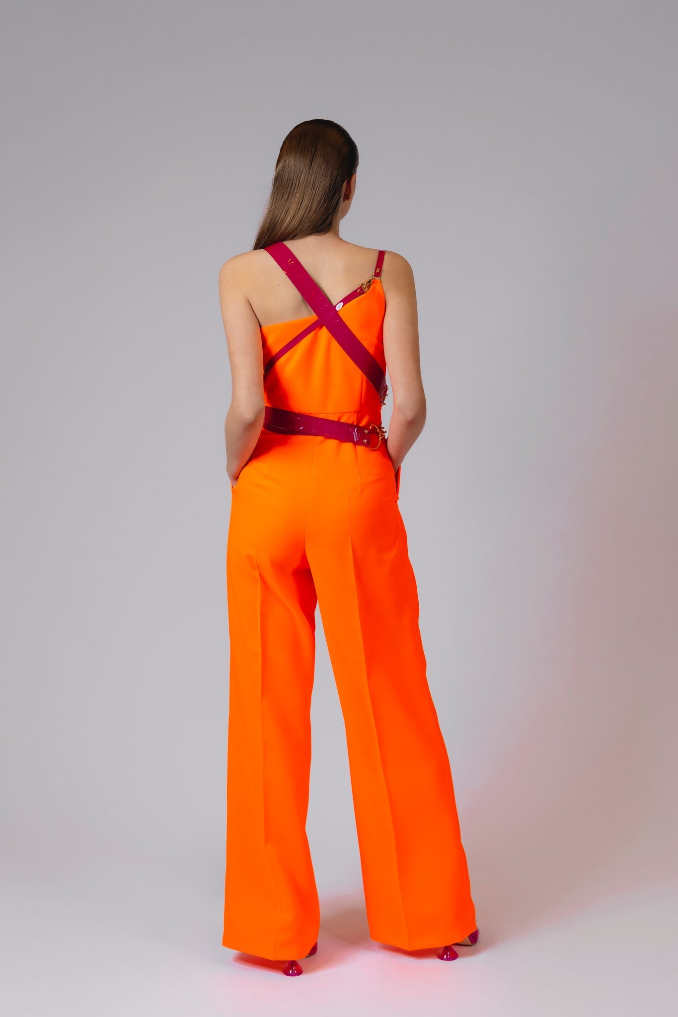 Orange Fluo Leather Strap Jumpsuit