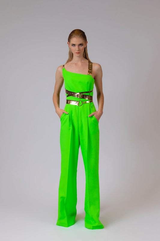 Green Fluo Leather Strap Jumpsuit